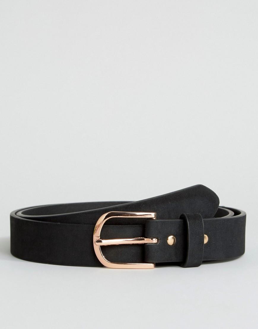 Asos Smart Slim Belt In Black With Horseshoe Rose Gold Buckle in Black for Men | Lyst