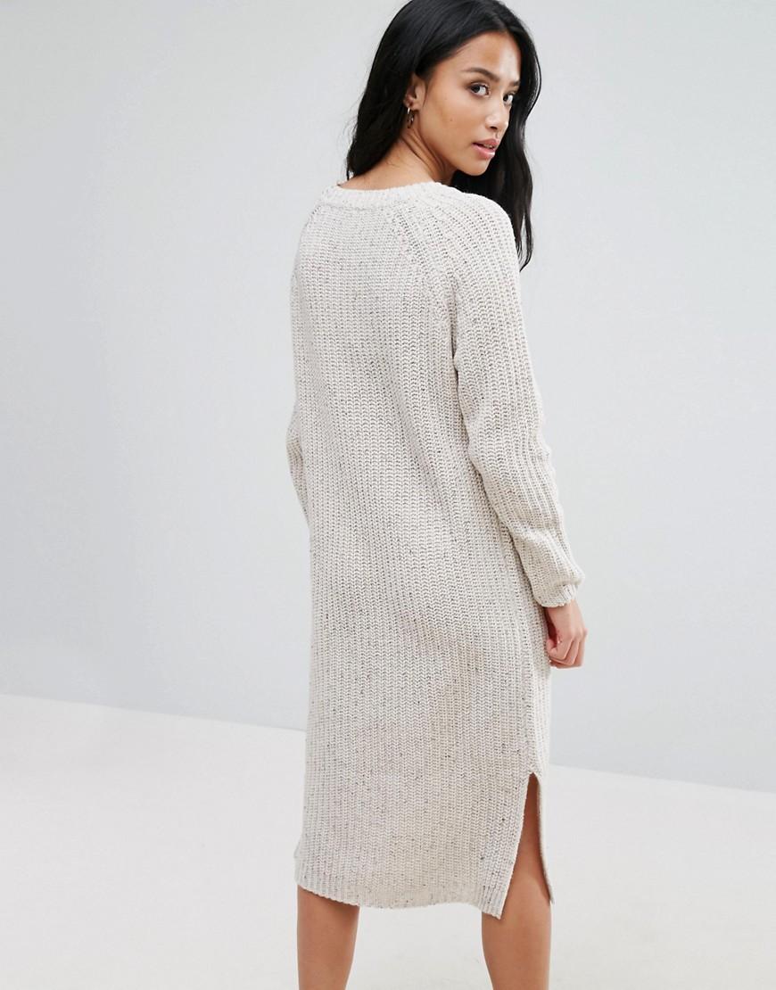 Asos Midi Dress In Chunky Knit in Natural | Lyst