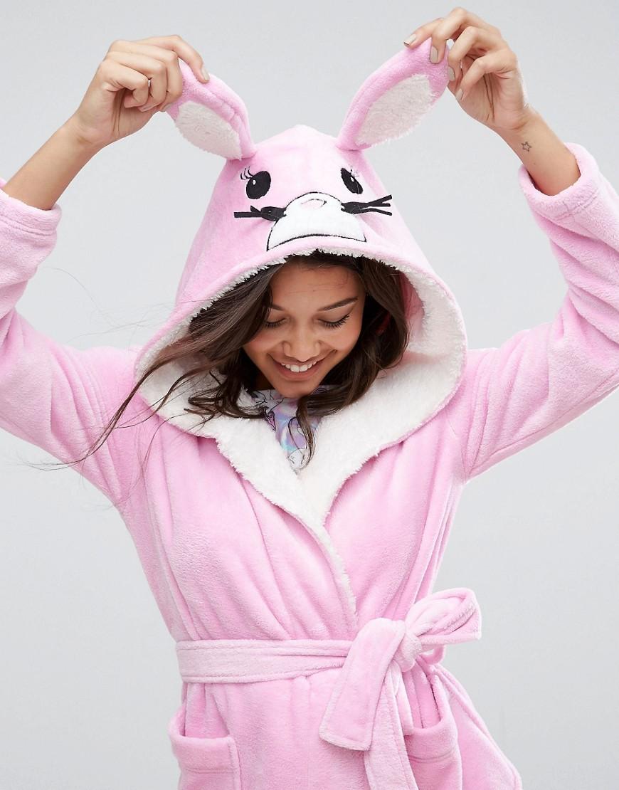 Asos Fluffy Rabbit Robe In Pink Lyst