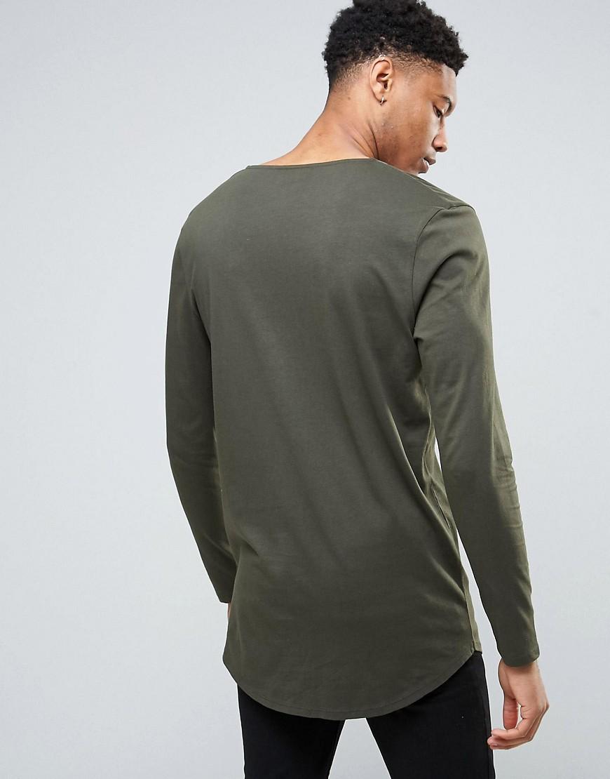 Asos Tall Longline Long Sleeve T-shirt With Lace-up Neck in Green for ...
