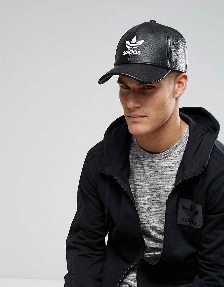 Adidas originals Trefoil Cap In Black Faux Leather Bk6967 in Black for ...