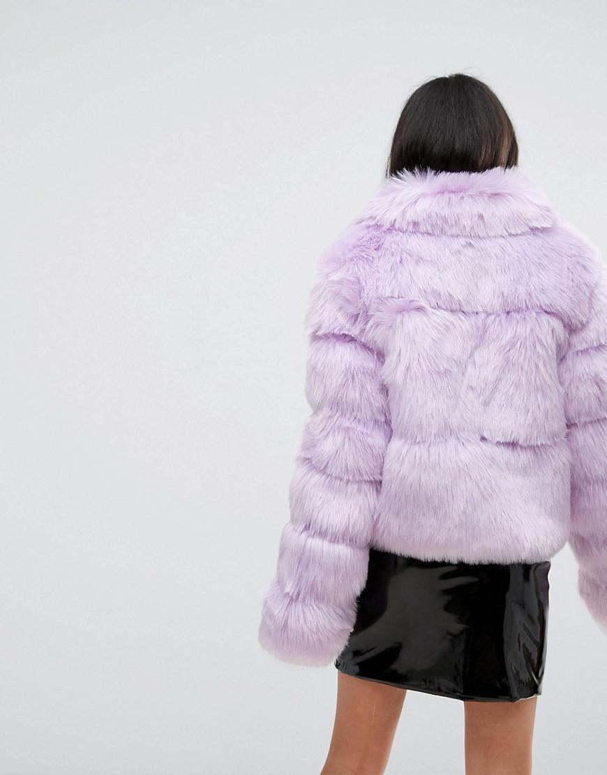 Missguided Crop Pelted Faux Fur Coat In Purple Lyst 