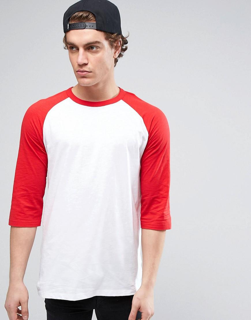 Lyst - New look 3/4 Sleeve Raglan T-shirt In Red in Red for Men