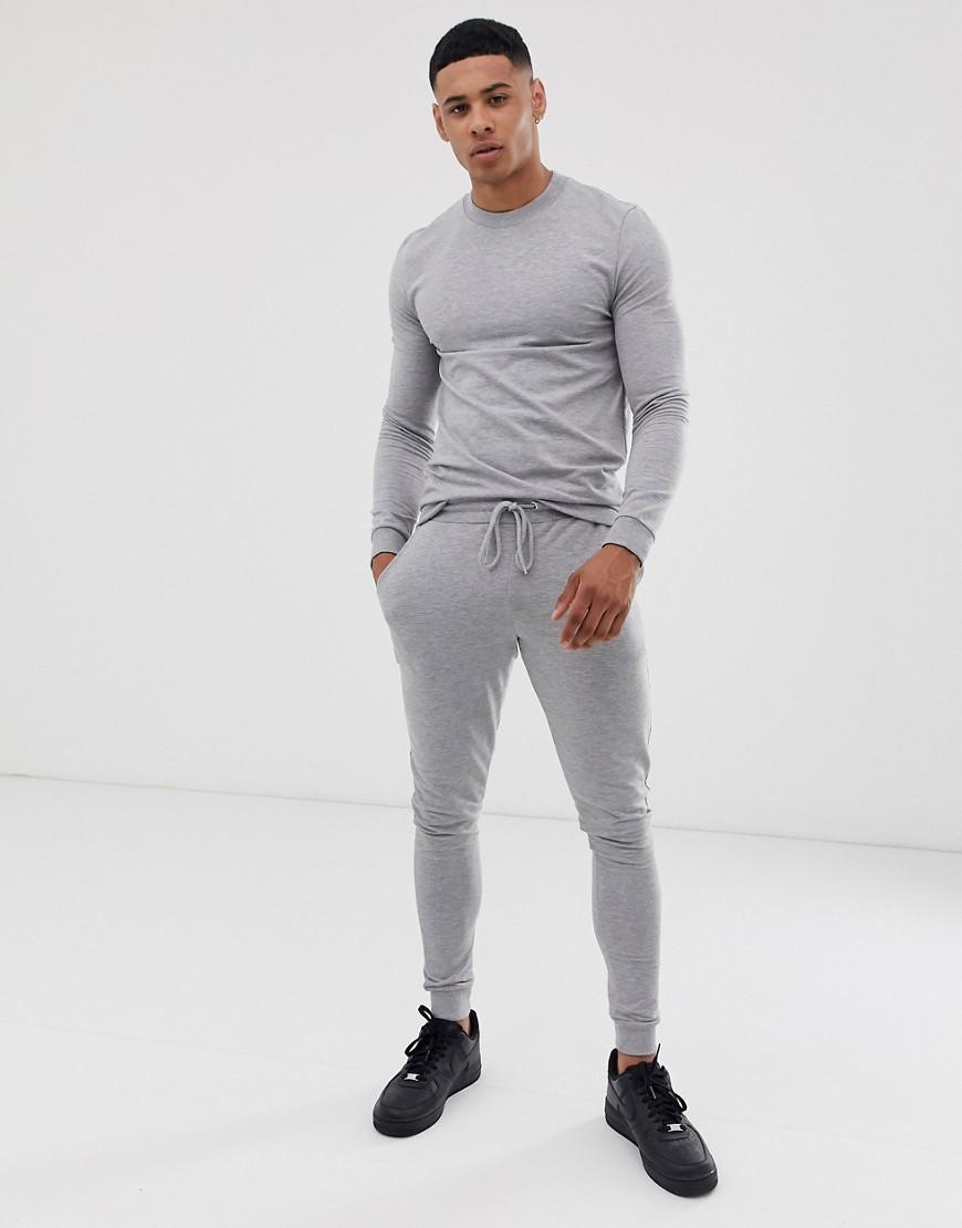 ASOS Muscle Tracksuit In Grey Marl in Gray for Men - Lyst