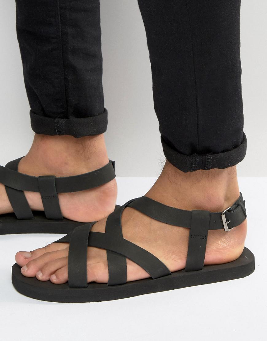 Lyst - Asos Cross Over Sandals In Black Nubuck Leather in Black for Men