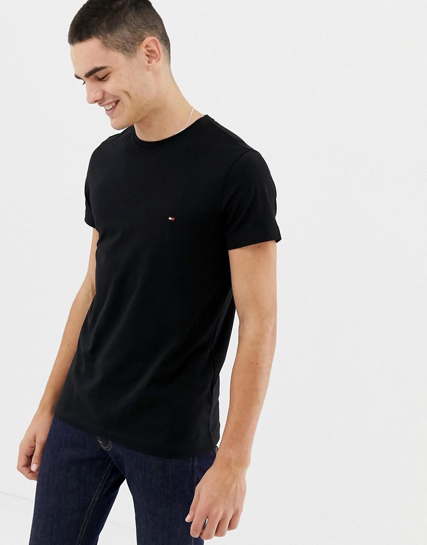 Tommy Hilfiger T-shirt With Flag Logo In Stretch Slim Fit In Black in ...