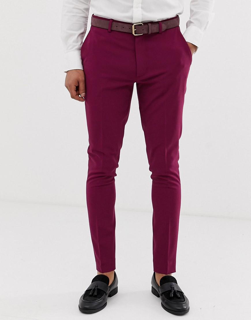 ASOS Super Skinny Smart Trousers In Magenta in Pink for Men - Lyst