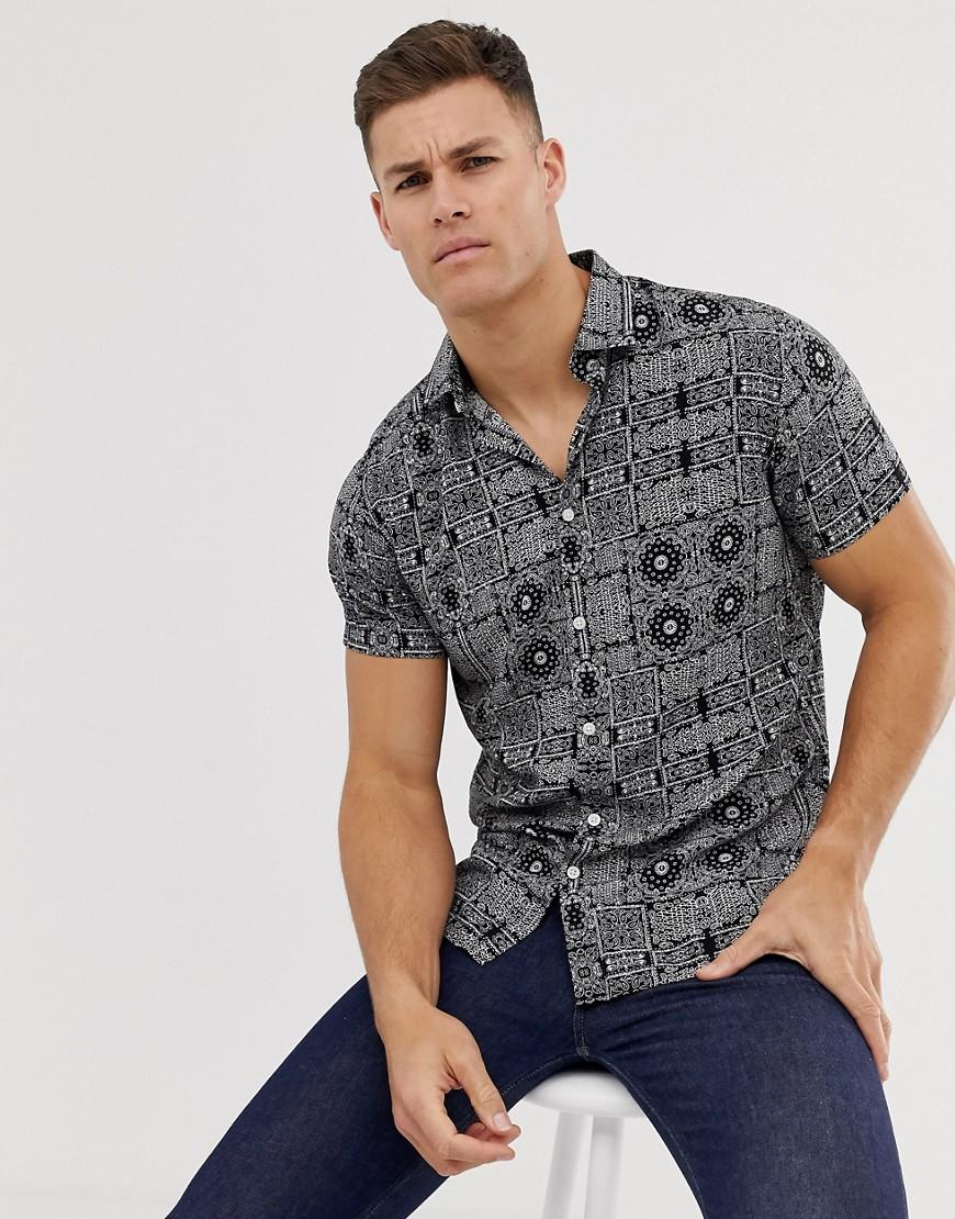 SELECTED Short Sleeve Printed Shirt In Viscose in Black for Men - Lyst