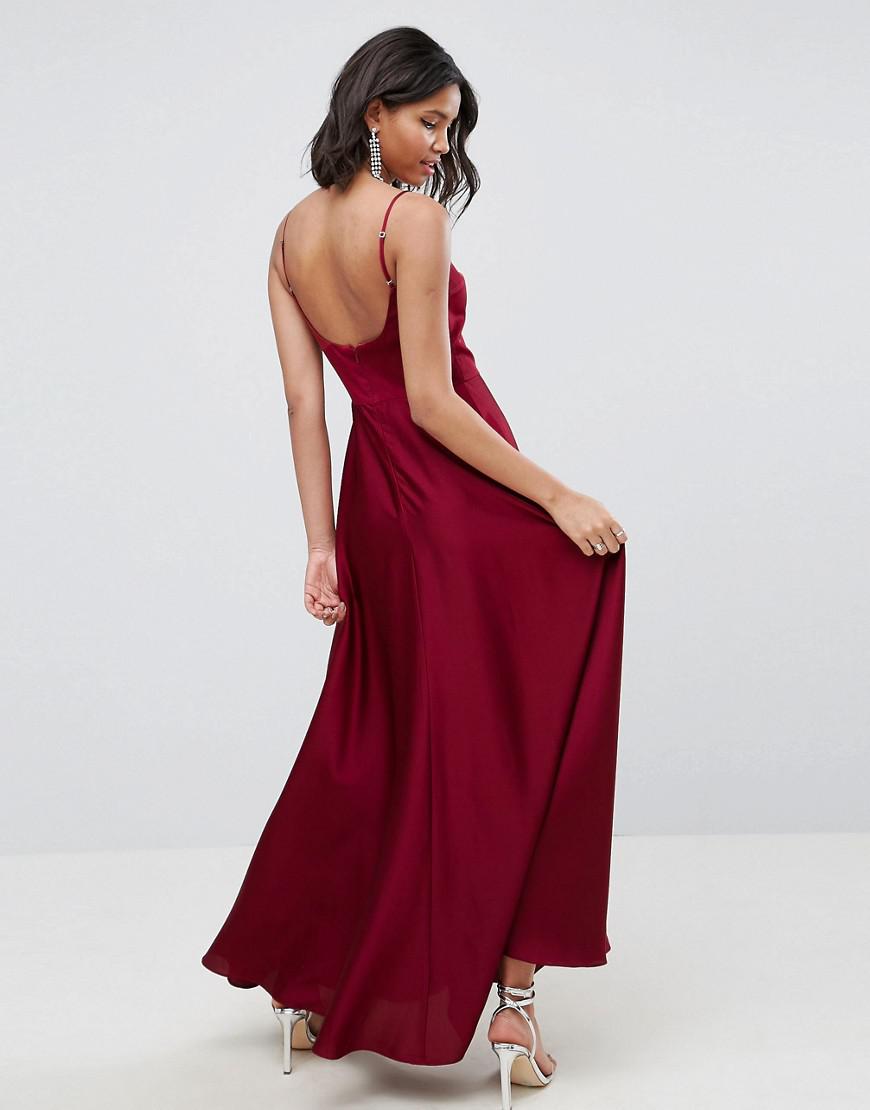square neck satin maxi dress