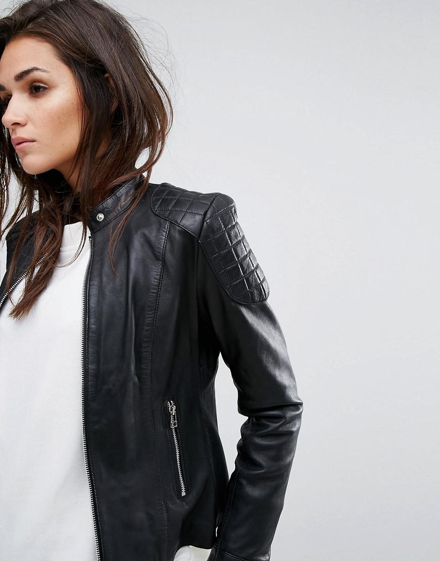 Goosecraft Collarless Leather Jacket With Quilted Detail In Black Lyst Gallery Previously Sold At Asos Women S Collarless Jackets Leather