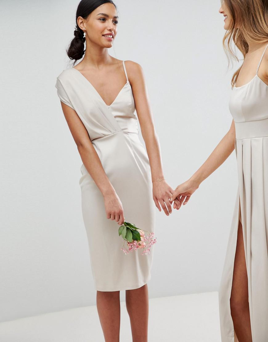 wrap midi bridesmaid dress
