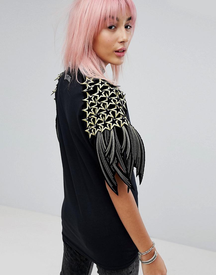Lyst Ragyard Star Sleeve Tshirt in Black