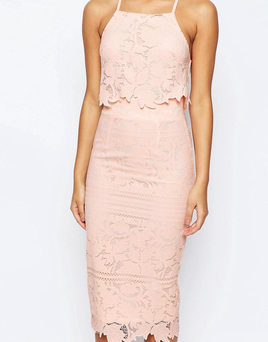 Lyst - Asos Lace Floral Scallop Midi Dress in Pink
