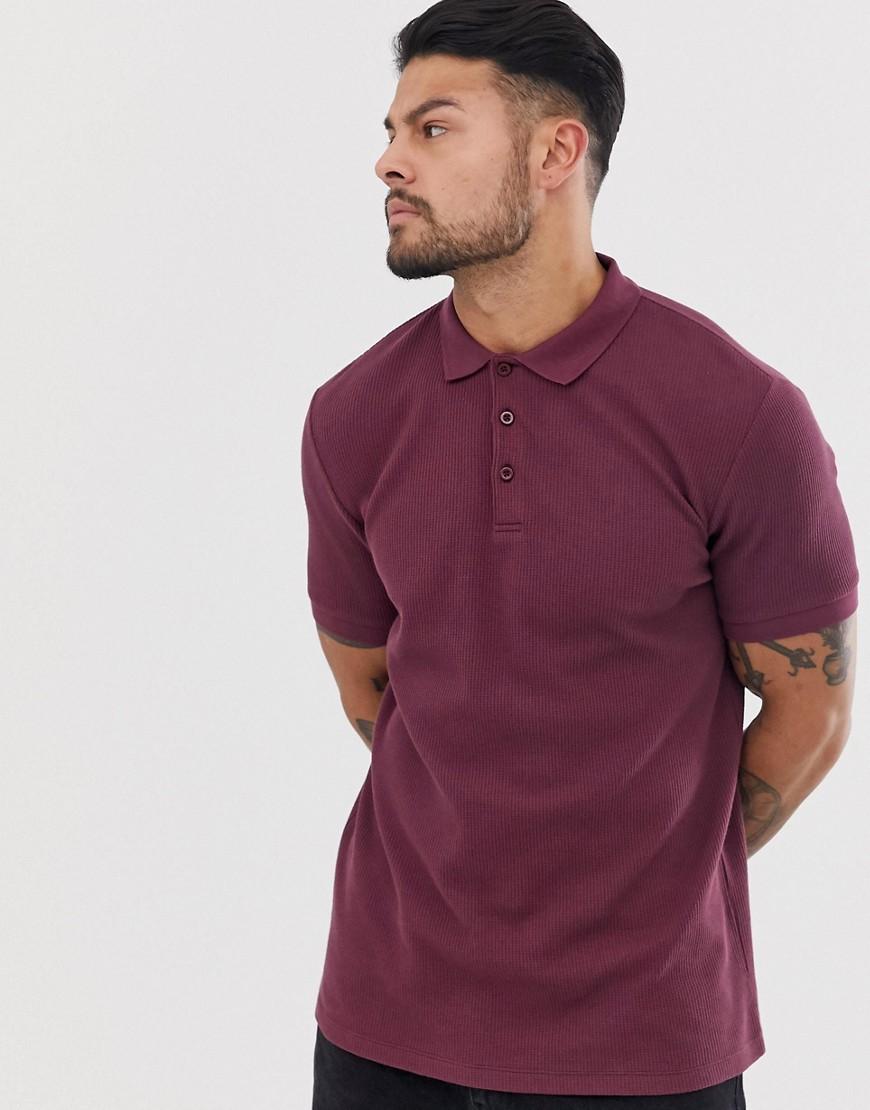 ASOS Jersey Waffle Polo In Burgundy in Red for Men - Lyst