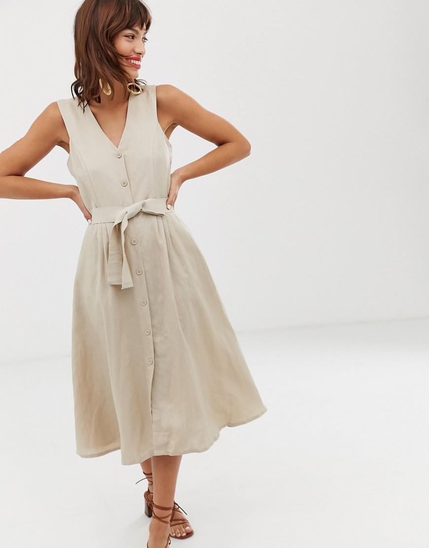 & Other Stories Belted Linen Blend Midi Dress In Natural Beige in ...
