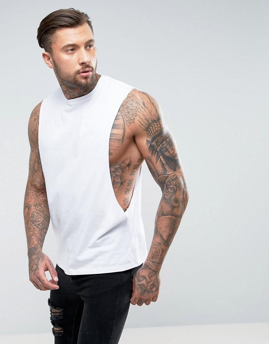 Lyst - Asos Sleeveless T-shirt With Extreme Dropped Armhole in White ...