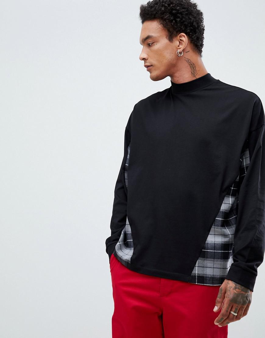 Download Lyst - Asos Oversized Long Sleeve T-shirt With Woven Check ...