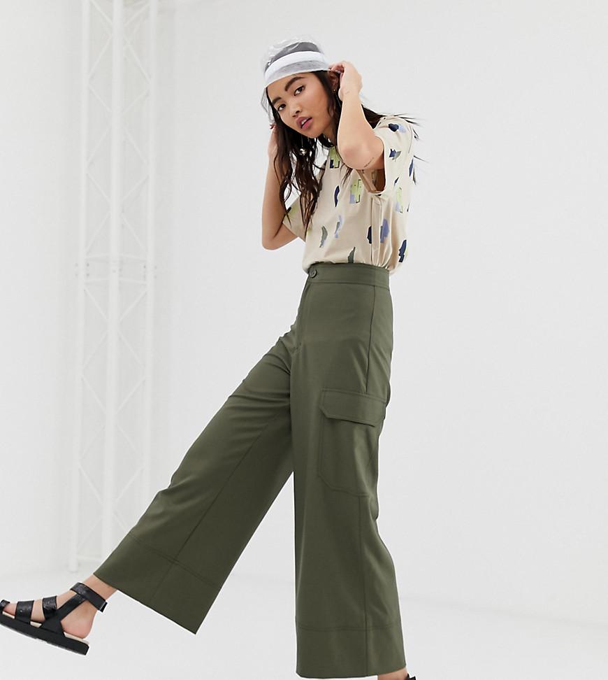 khaki green wide leg trousers