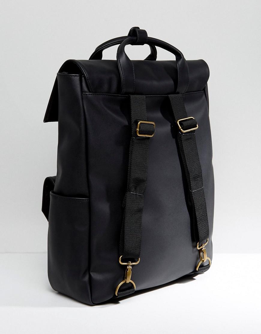 Lyst - ASOS Asos Backpack In Black Faux Leather With Fold Over Top in Black for Men