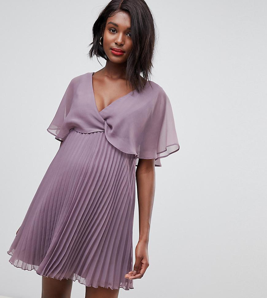 Asos Asos Design Maternity Flutter Sleeve Mini Dress With Pleat Skirt In Pink Lyst 