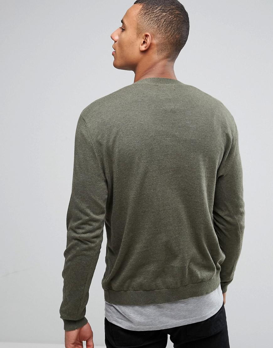 Lyst Asos Knitted Cotton Cardigan In Khaki in Green for Men