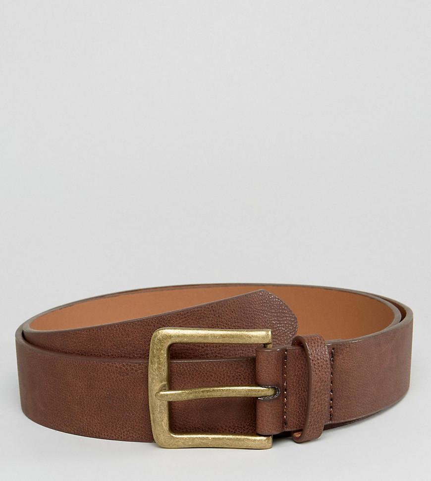 Asos Plus Wide Belt In Brown Faux Leather With Vintage Gold Buckle in Brown for Men | Lyst
