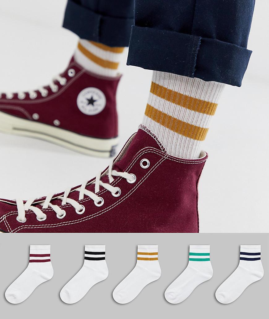 ASOS Short Sports Socks With Heritage Colour Stripes 5 Pack Multipack