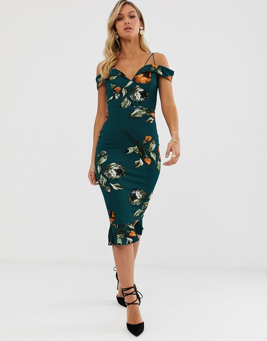 AX Paris Floral Bardot Bodycon Dress in Green - Lyst