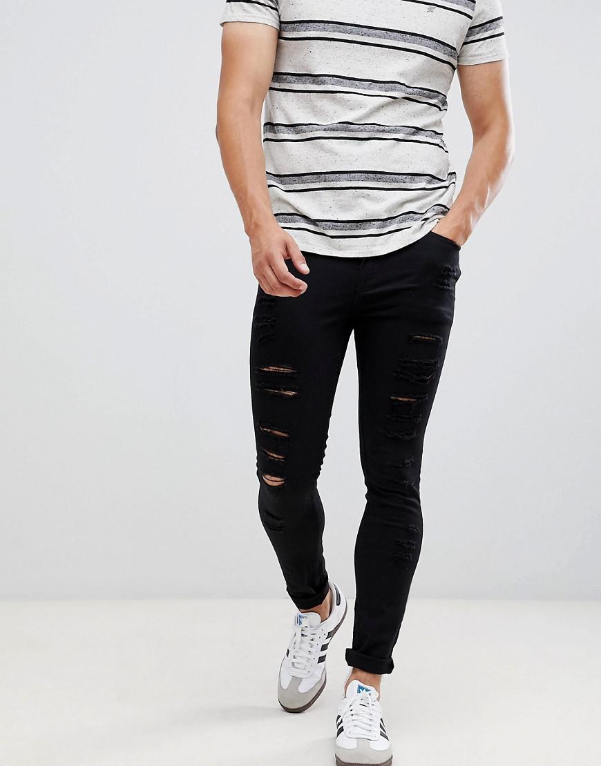 Lyst - New Look Extreme Super Skinny Jeans With Rips In Black in Black ...