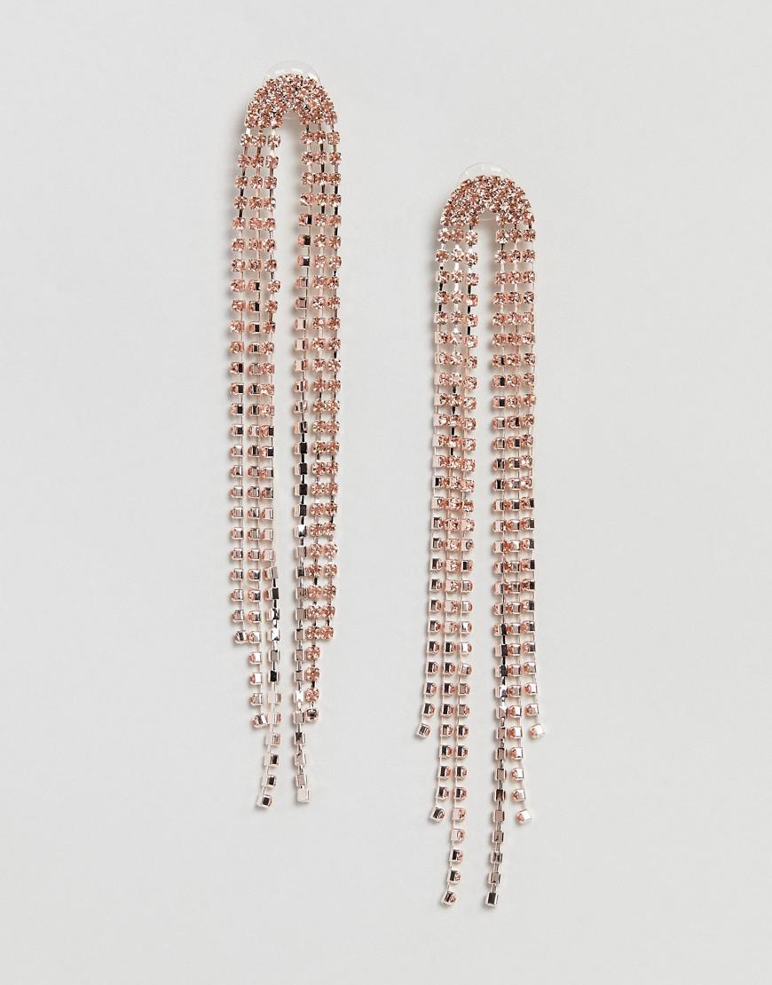 Lyst True Decadence Rose Gold Diamante Drop Earrings In Metallic