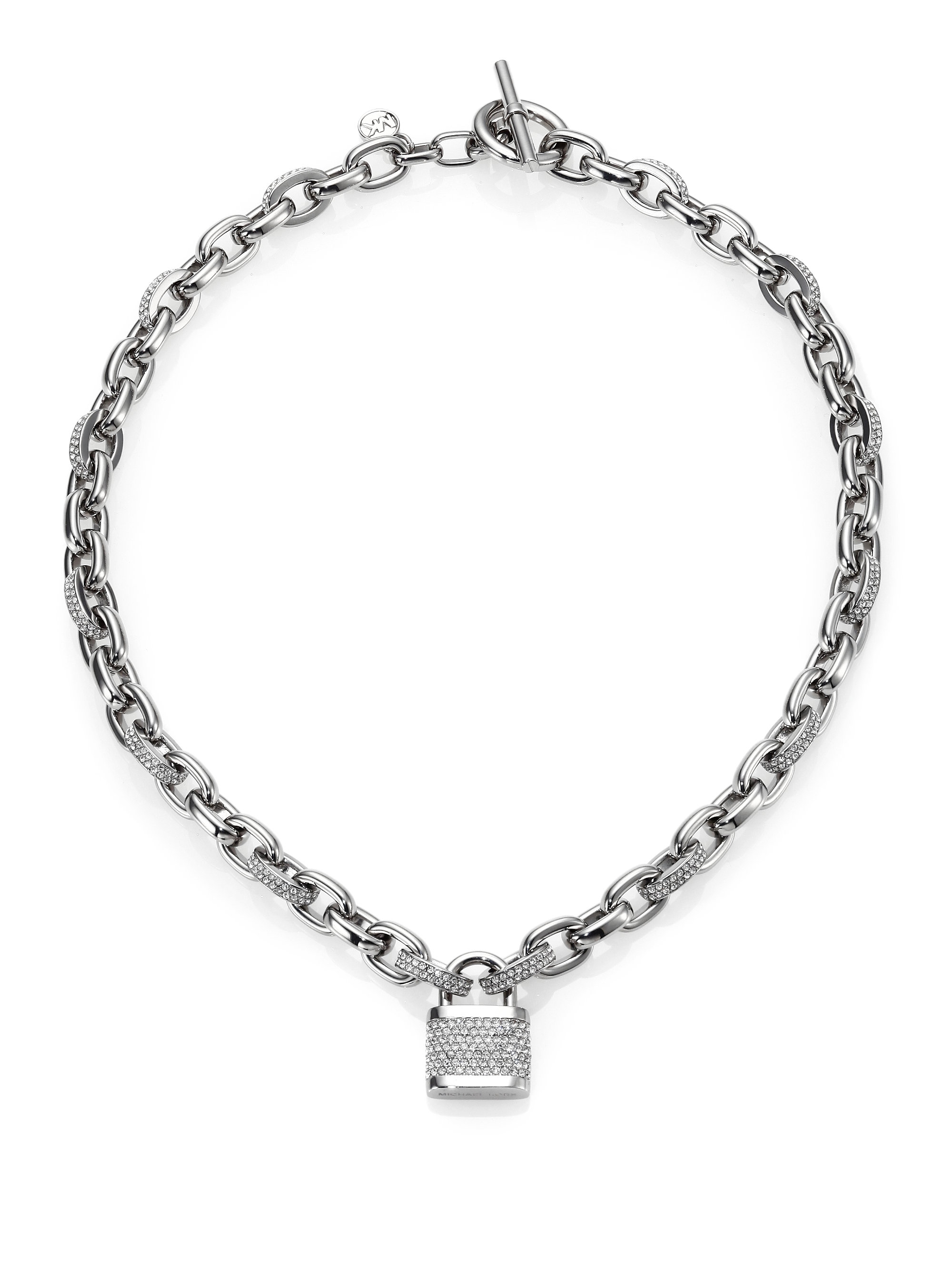 Michael Kors Precious Metal-plated Sterling Silver Pavé Logo Necklace in  White | Lyst
