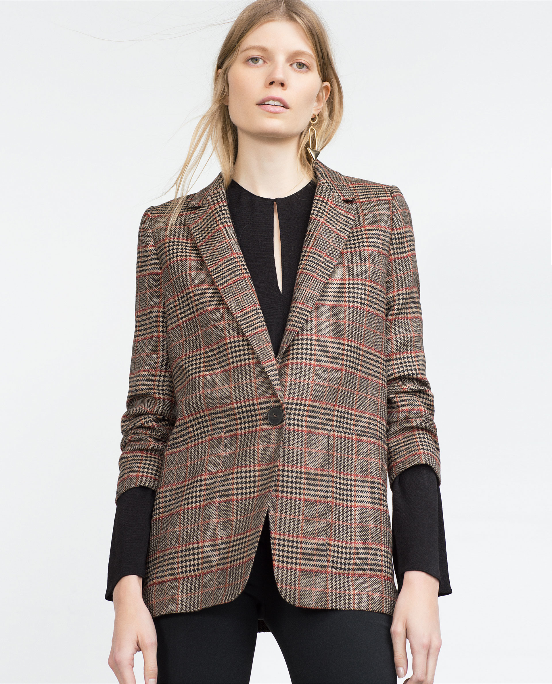 Zara Check Jacket in Brown | Lyst