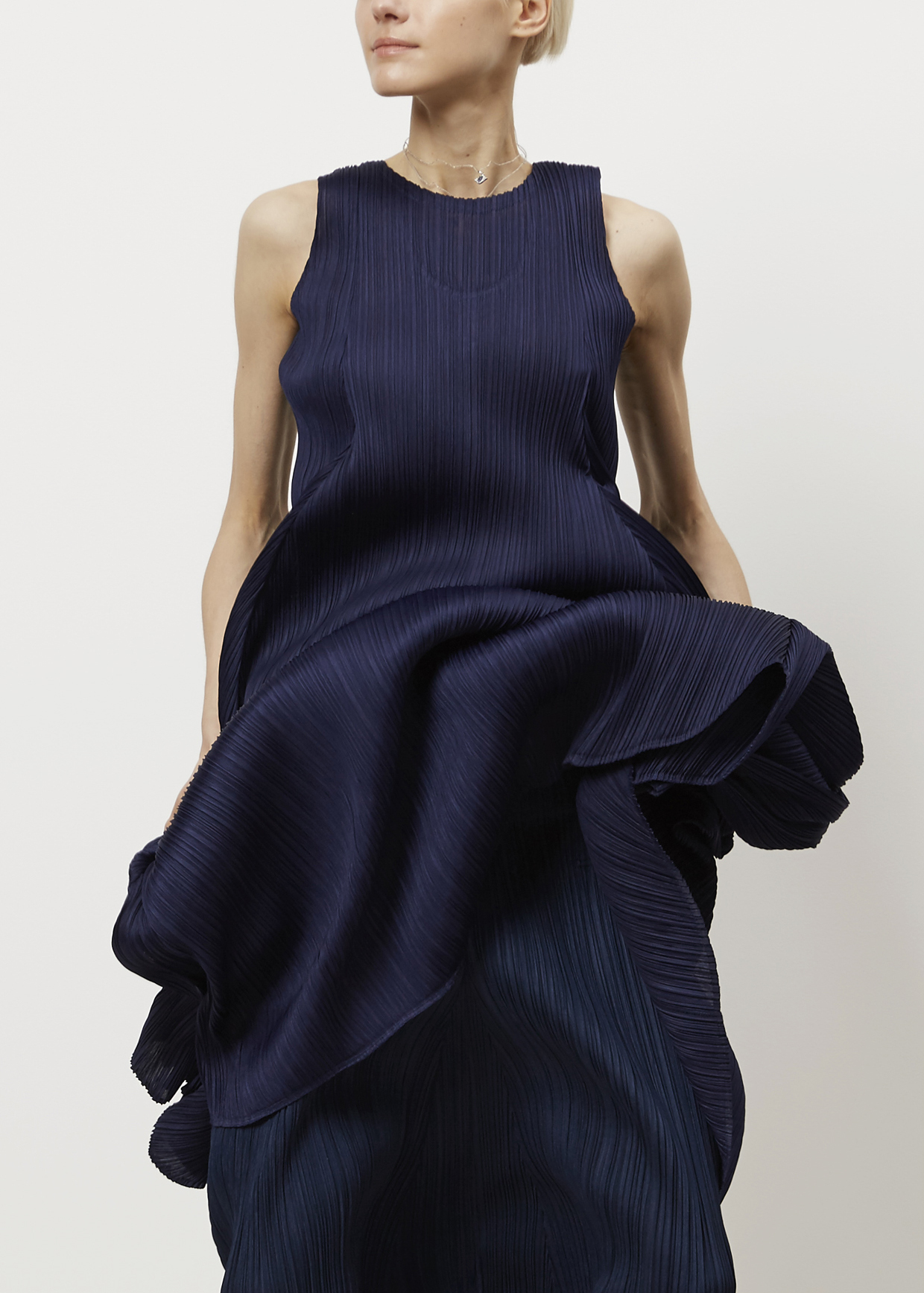 Lyst Pleats Please Issey Miyake Navy Full Sleeveless Dress In Blue Gallery