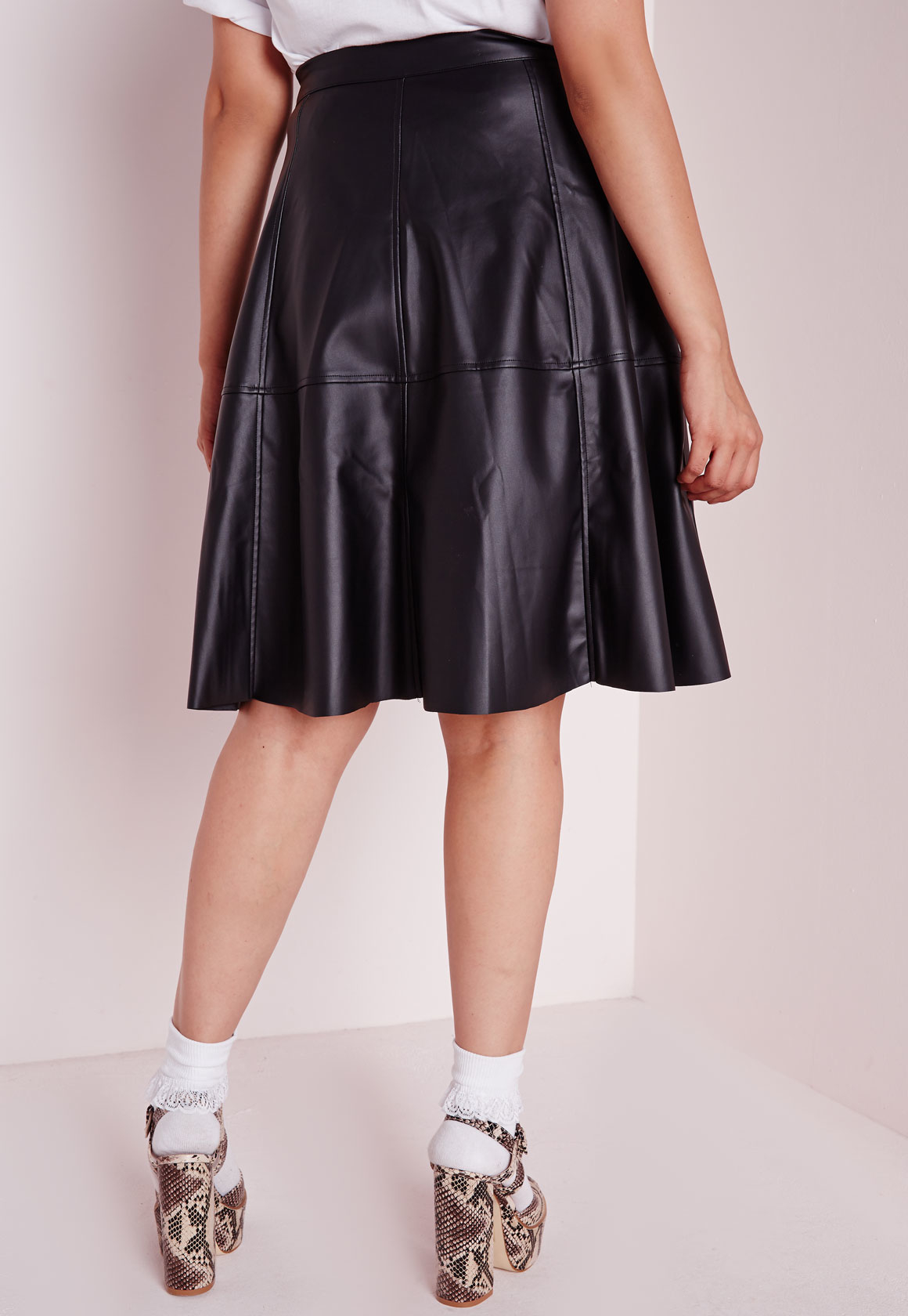 Lyst Missguided Plus Size Faux Leather Midi Skater Skirt Black In Black 6848