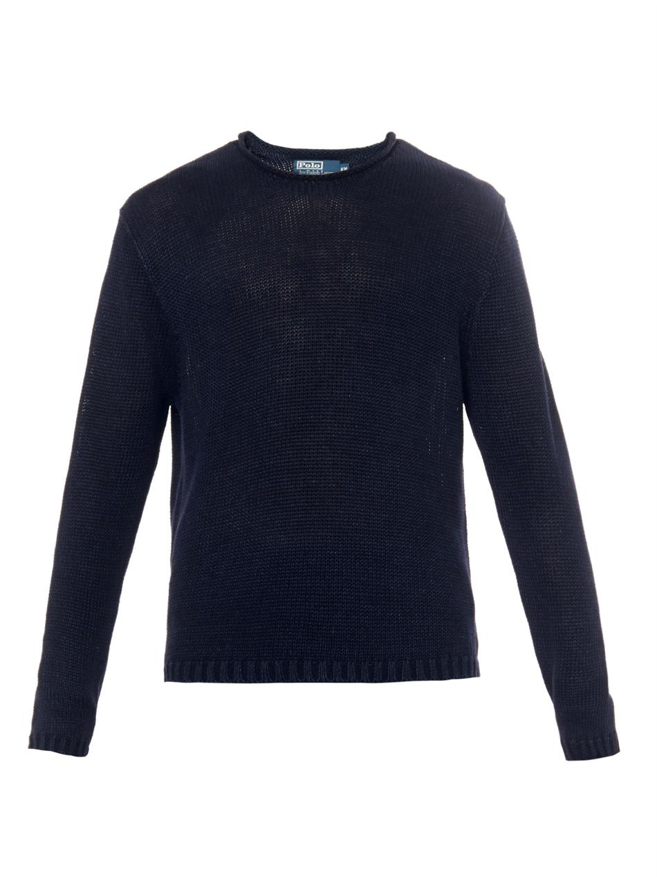 Lyst - Polo Ralph Lauren Crew-neck Navy Linen Sweater in Blue for Men