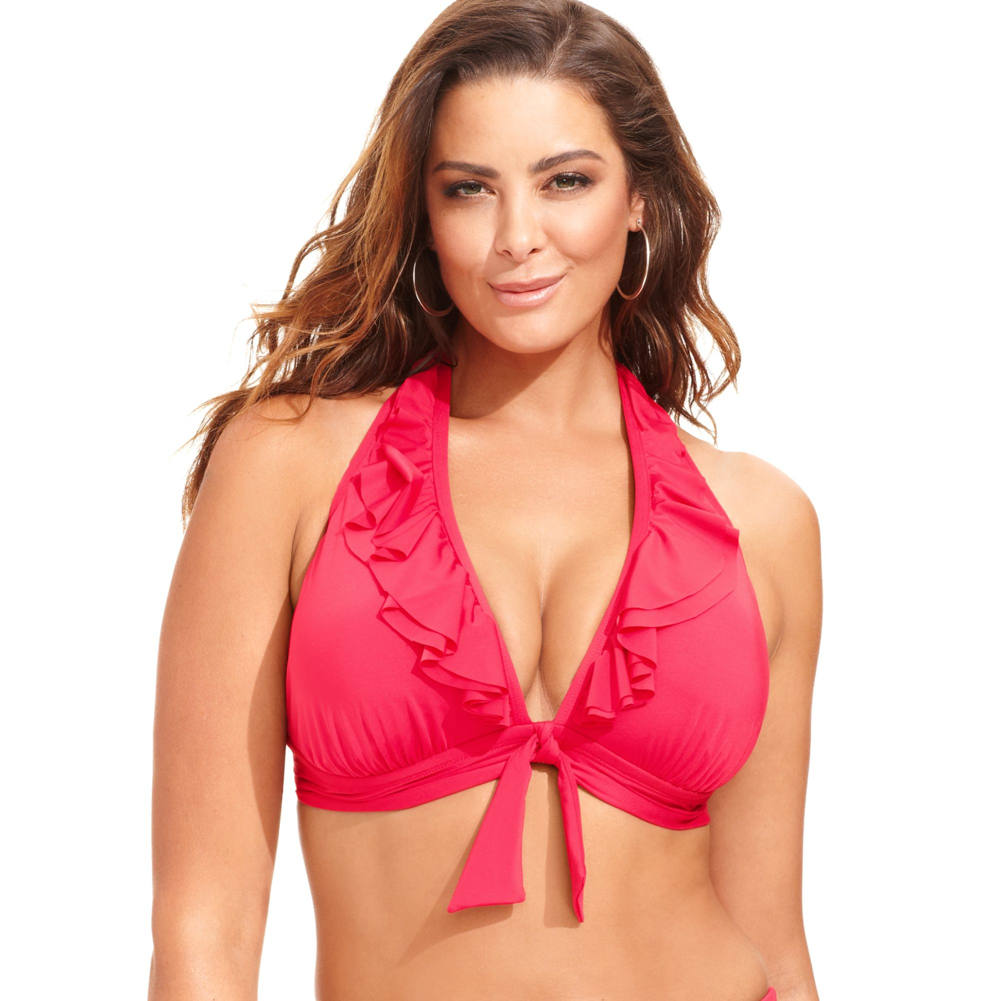 Lyst Kenneth Cole Reaction Plus Size Ruffle Halter Bikini Top In Pink 5433