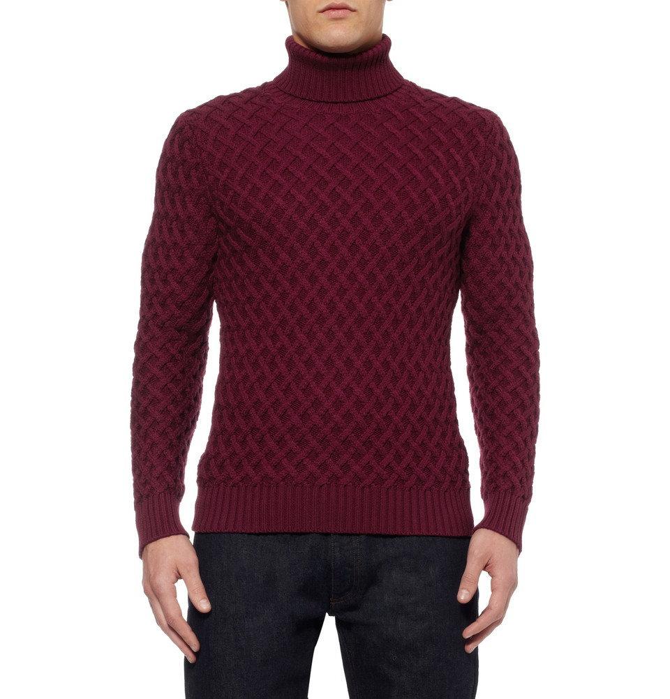 Lyst - Etro Cable-Knit Rollneck Wool Sweater in Red for Men