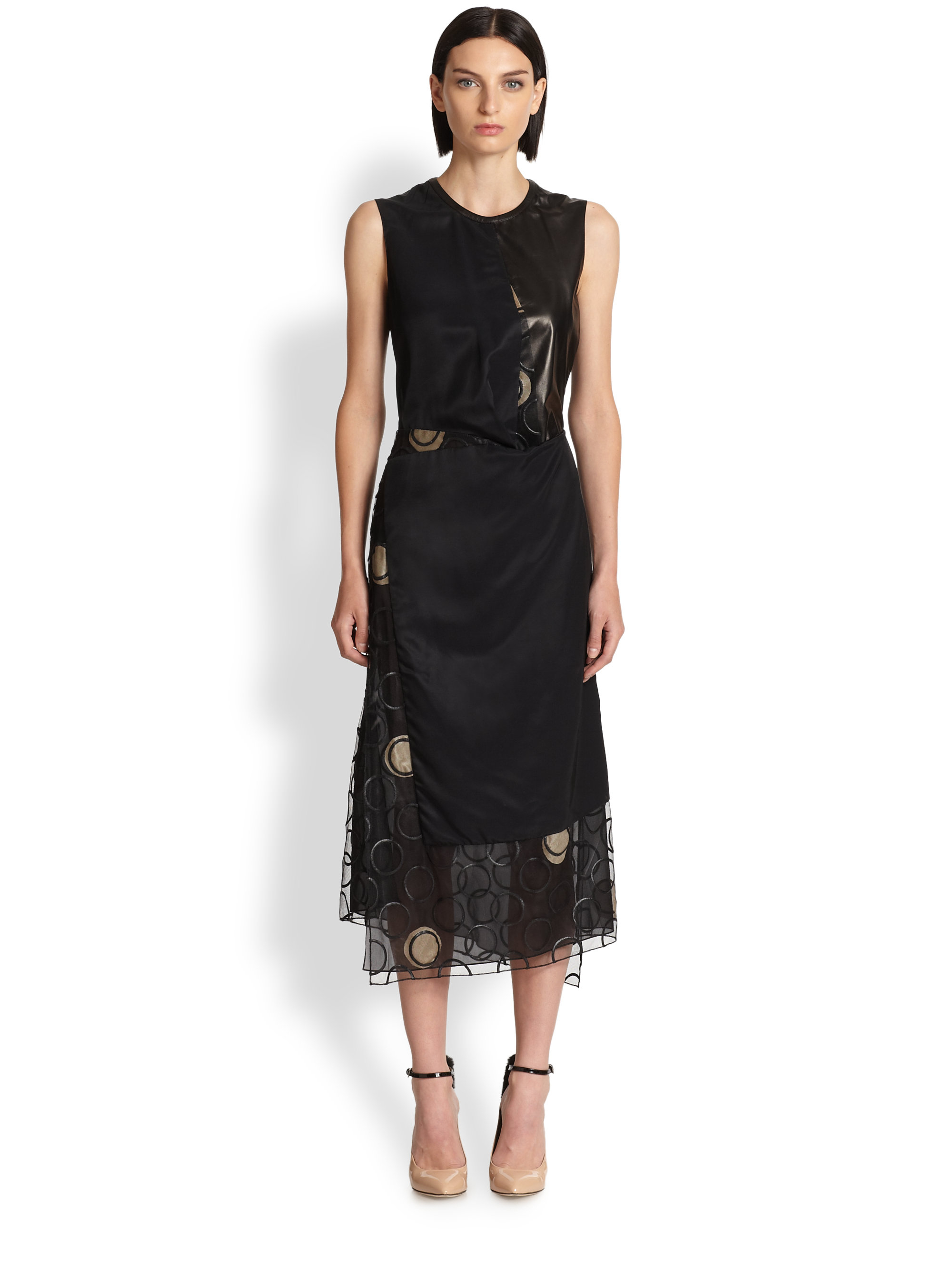 Lyst Reed Krakoff Lacquered Mixed Media Dress In Black Gallery