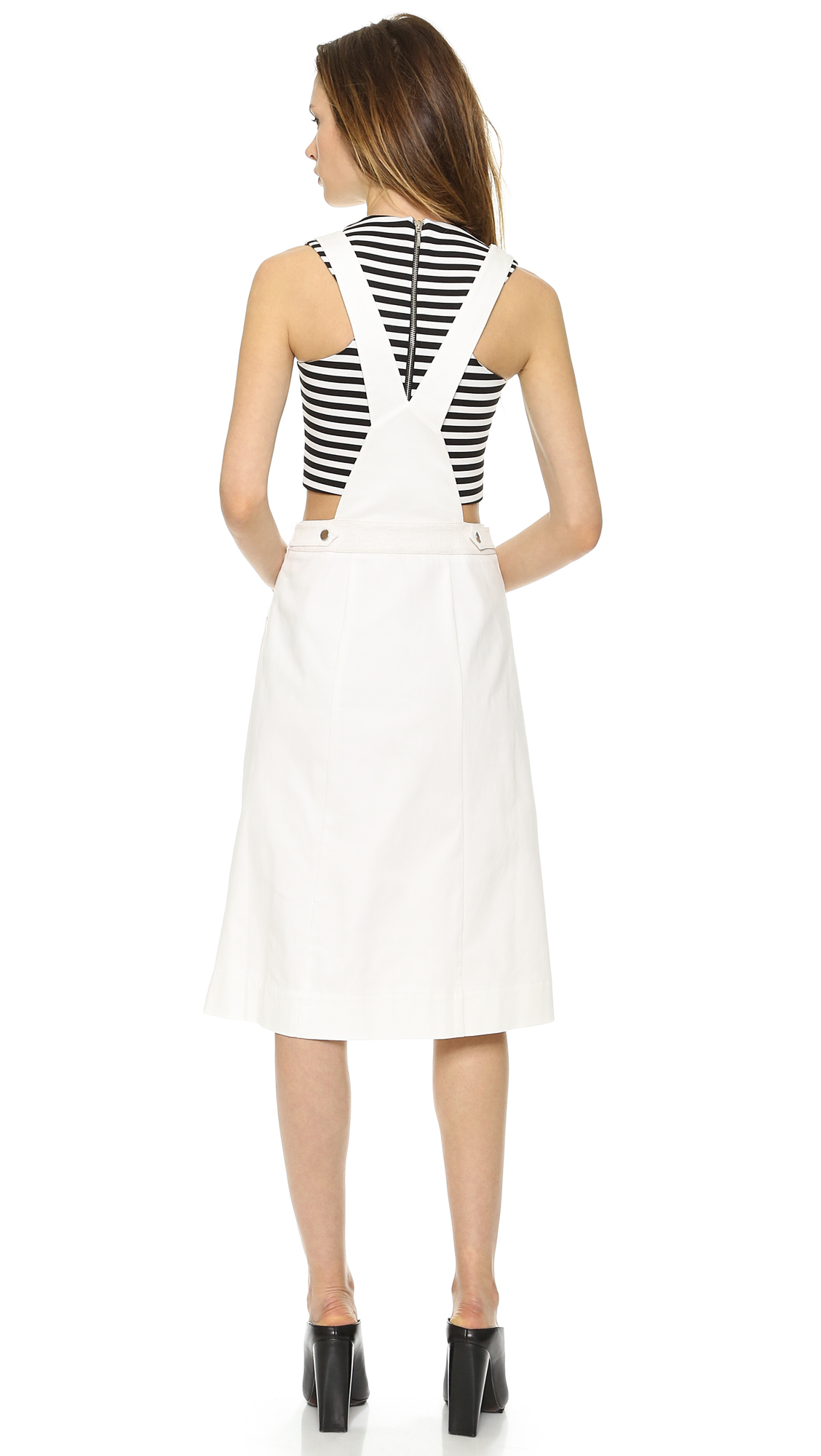 overall dress with white shirt