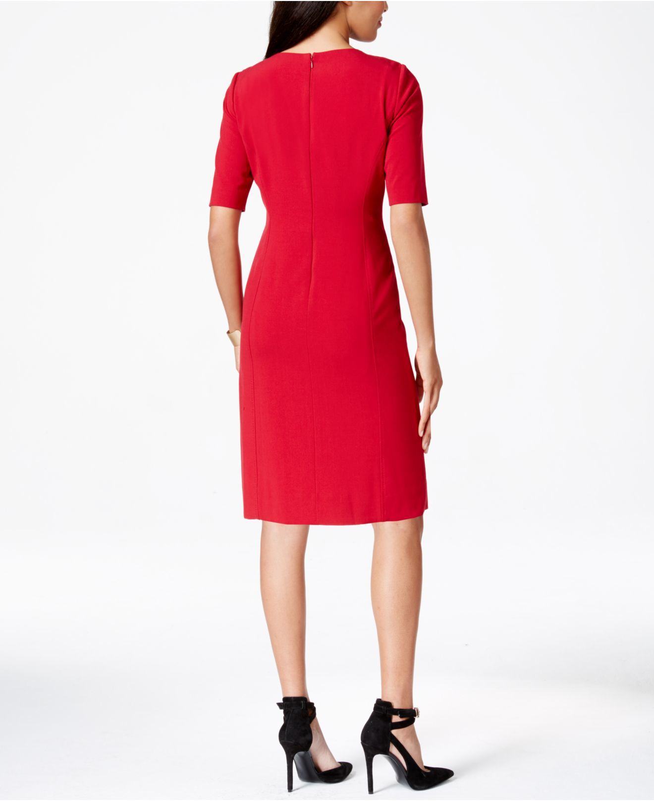 Tahari Bow-collar Sheath Dress in Red - Lyst