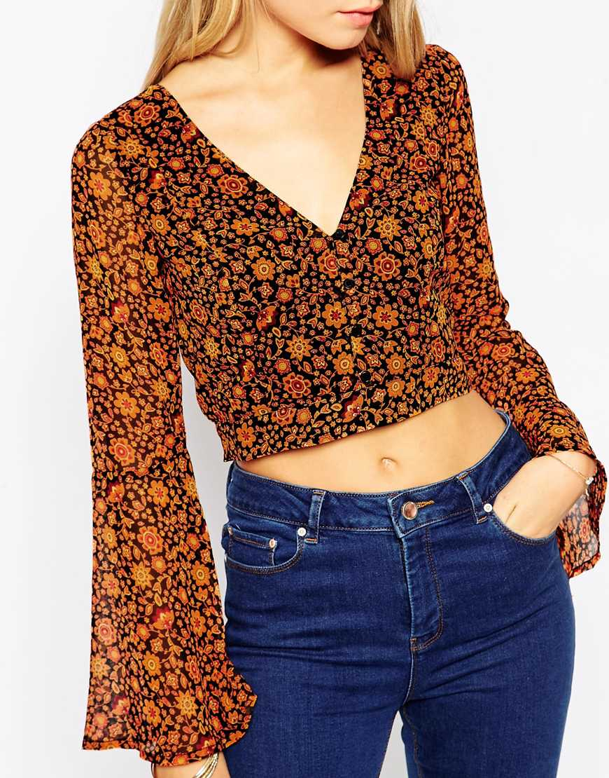 Lyst Asos Open Back 70s Crop Blouse In Ditsy