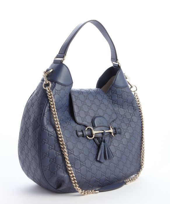 Lyst Gucci Navy Ssima Leather Emily Hobo Bag In Blue Gallery