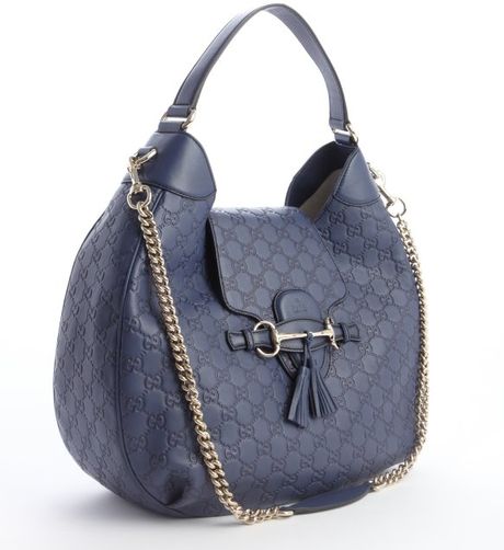 Gucci Navy Ssima Leather Emily Hobo Bag in Blue (navy) | Lyst