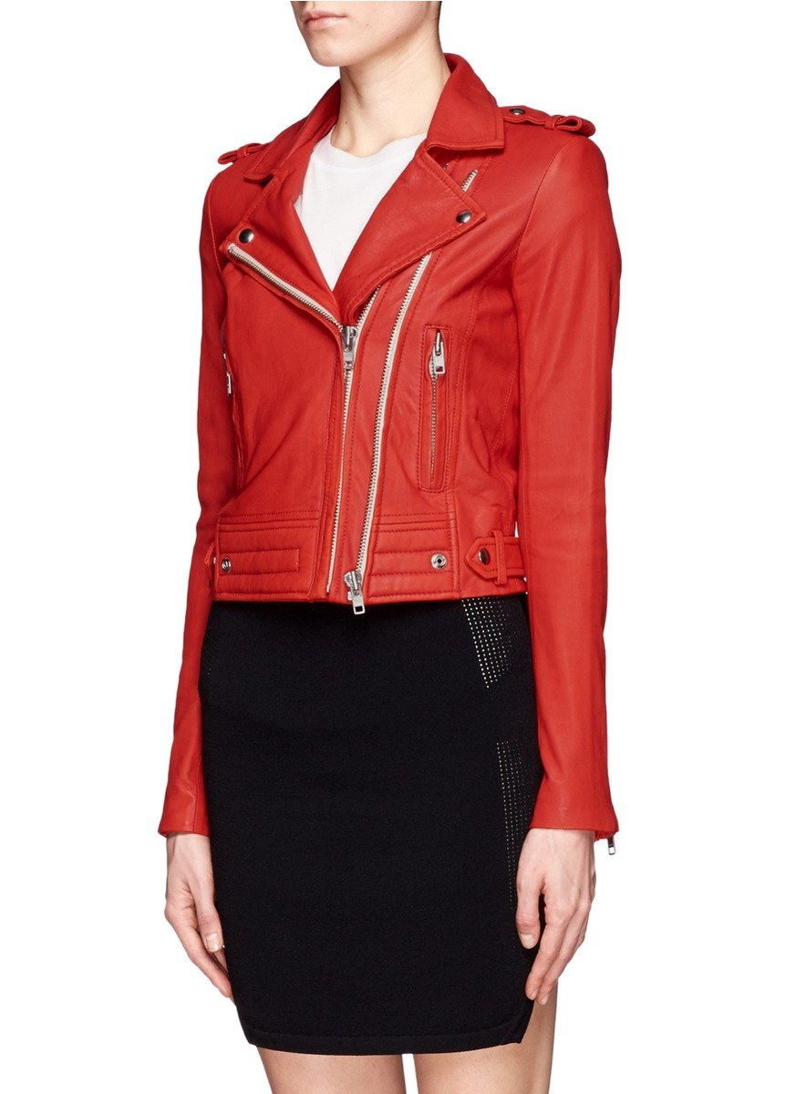 Iro Luiga Double Zip Leather Jacket In Red Lyst Gallery