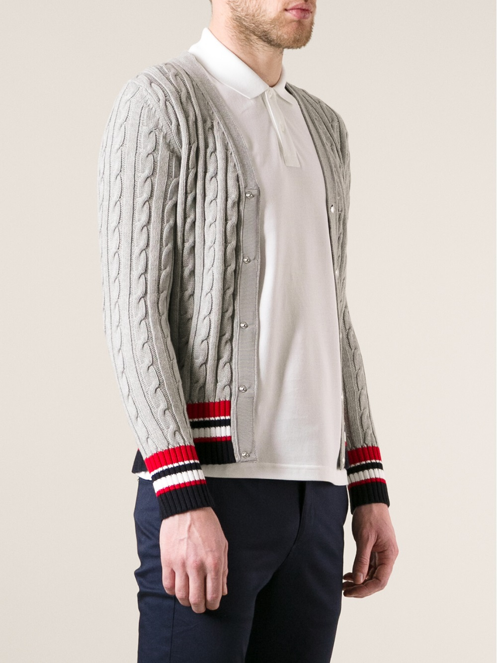 Lyst - Moncler Gamme Bleu Cable Knit Cardigan in Gray for Men