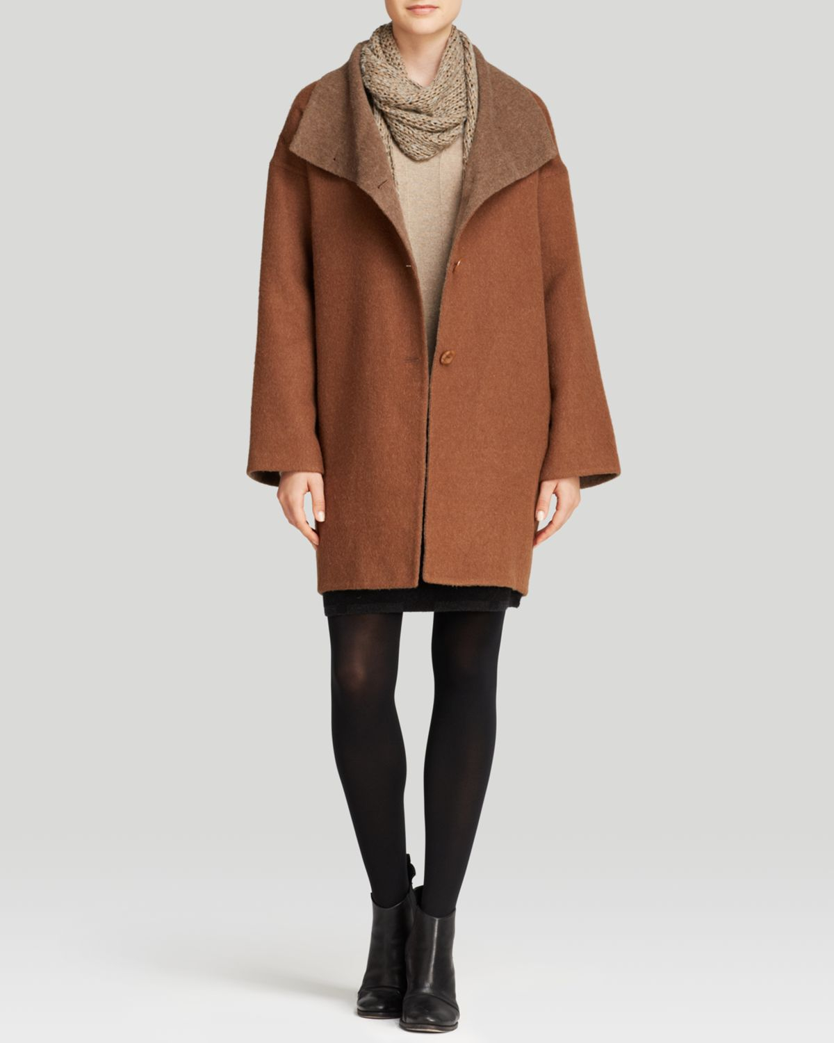 Lyst - Eileen Fisher Double Face Cocoon Coat in Brown