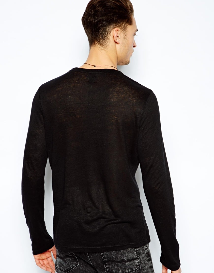 Lyst Asos Long  Sleeve  T  Shirt  in Sheer Fabric in Black 