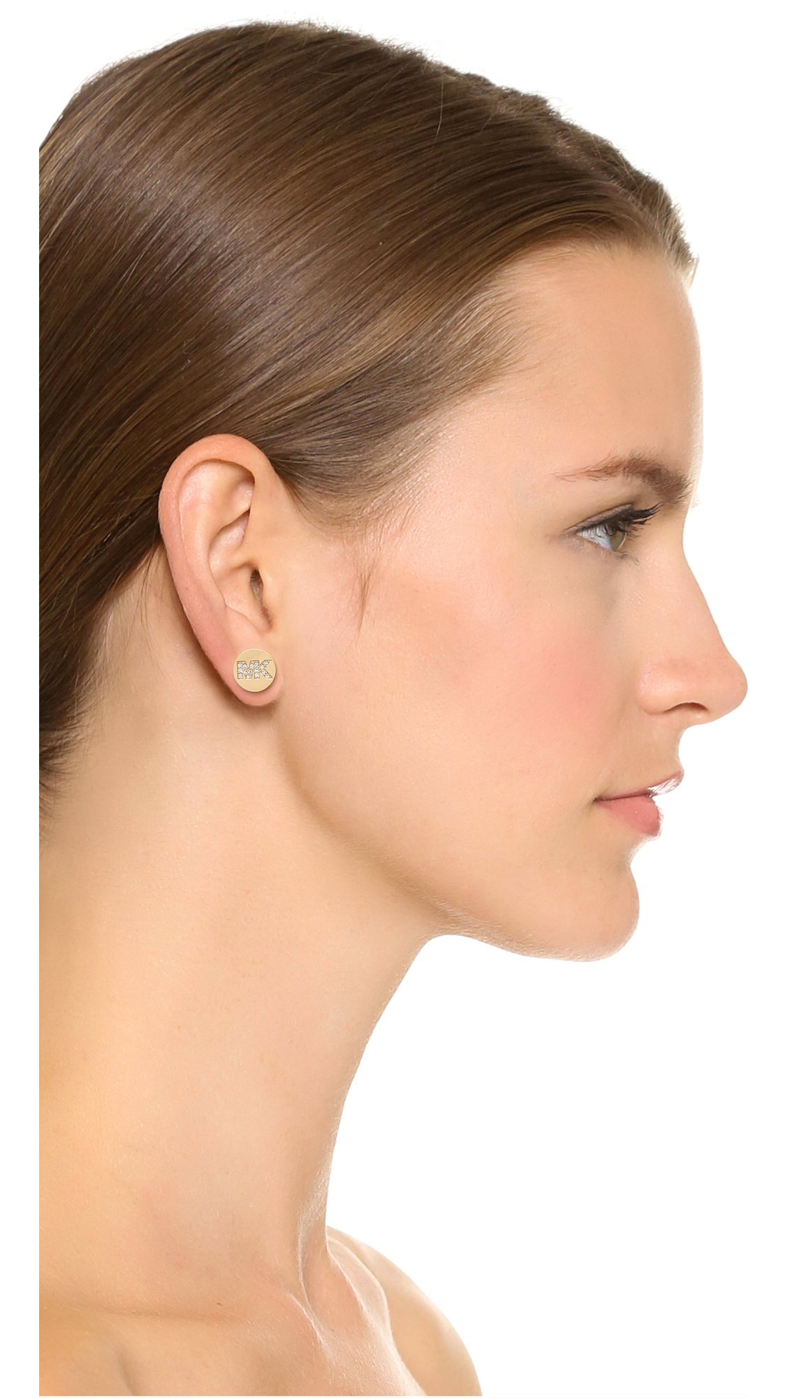 Lyst Michael Kors Mk Burnished Pave Stud Earrings Gold Clear In Gallery