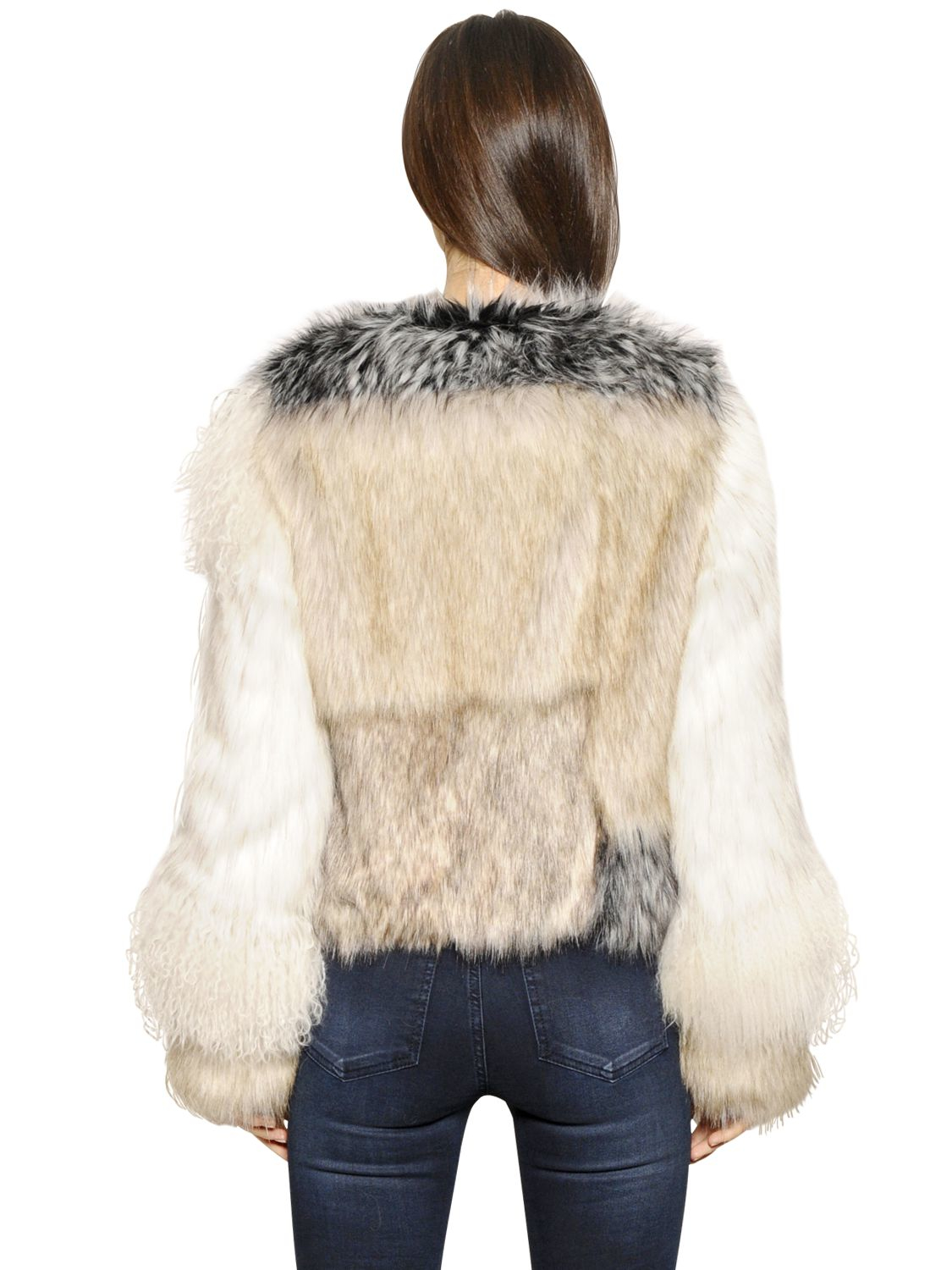 Lyst - Urbancode Patchwork Faux Fur Short Jacket in Gray