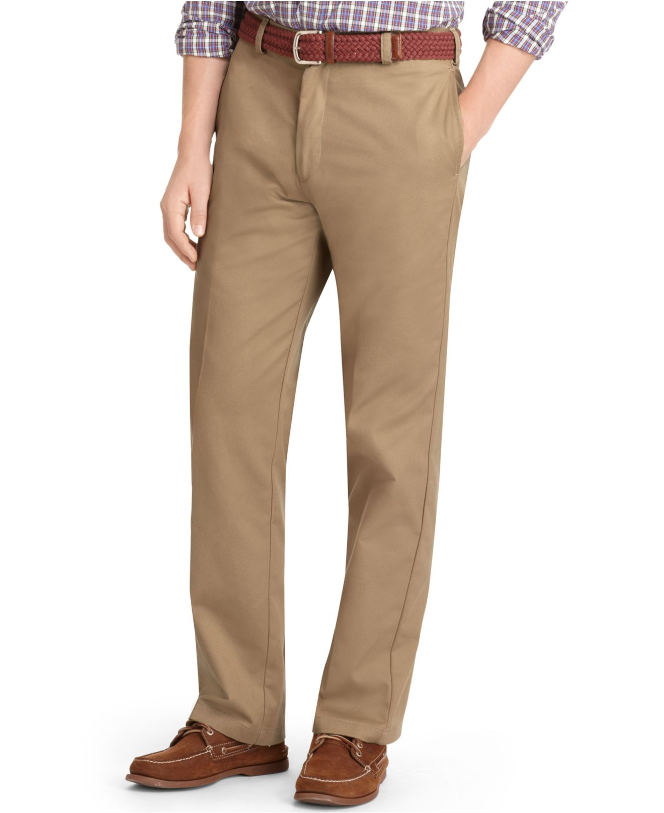 Izod American Classic Fit Wrinkle Free Flat Front Chino Pants In Natural For Men English Khaki